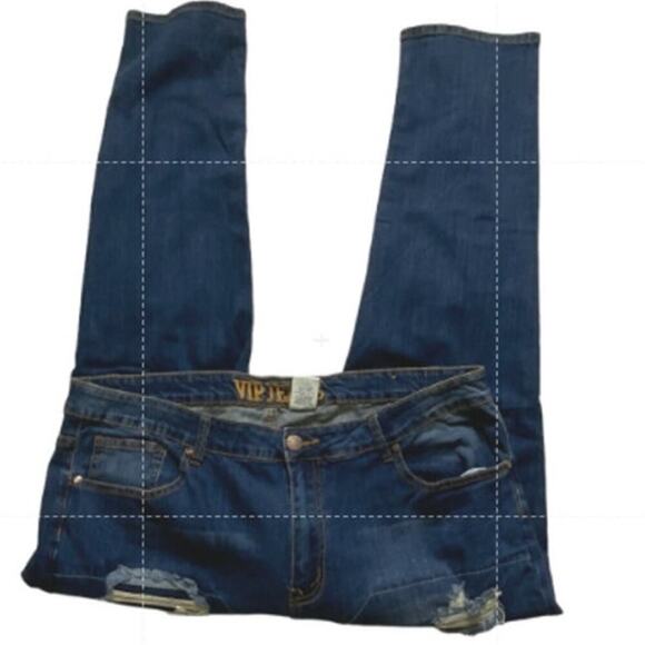 VIP Jeans Teen Girls 23x24 Distressed Straight Stretch Mid Wash Streetwear Denim - Picture 5 of 10